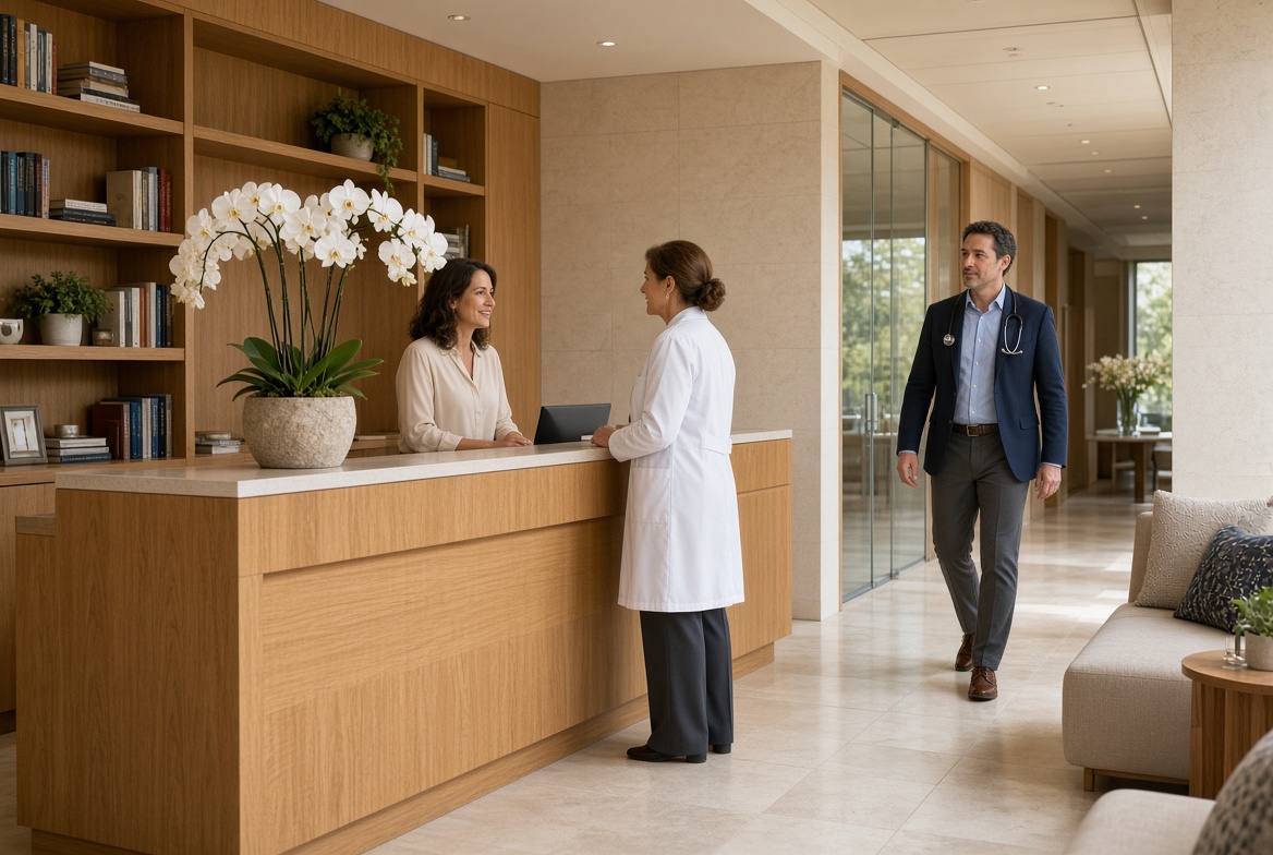 Physicians and staff in a private-practice reception